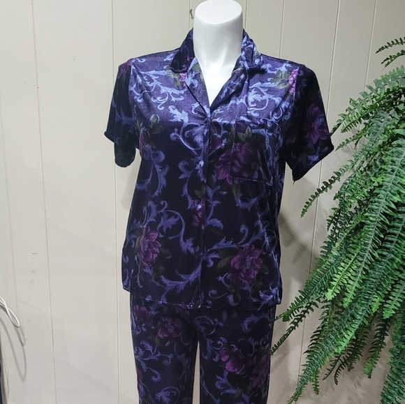 VTG California Dynasty Purple Floral Pajamas Set Women’s Sz M - Picture 6 of 15